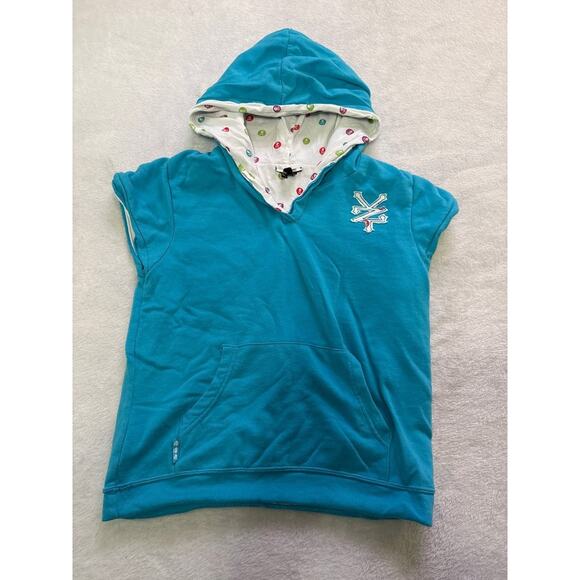Zoo York Blue Short Sleeve Hoodie with Skull Print Lining - Picture 6 of 7